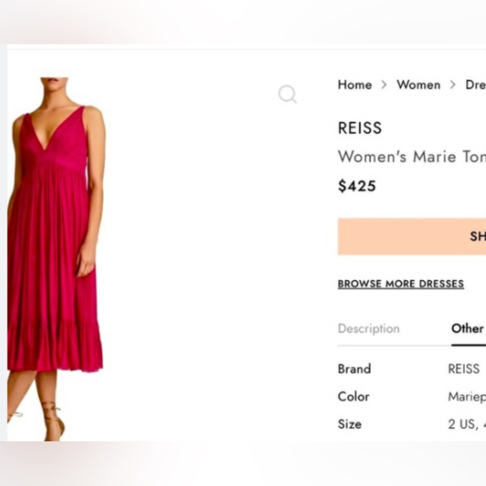 REISS Marie Tonal Stripe Plunge Neck Dress In Mariepink size US2